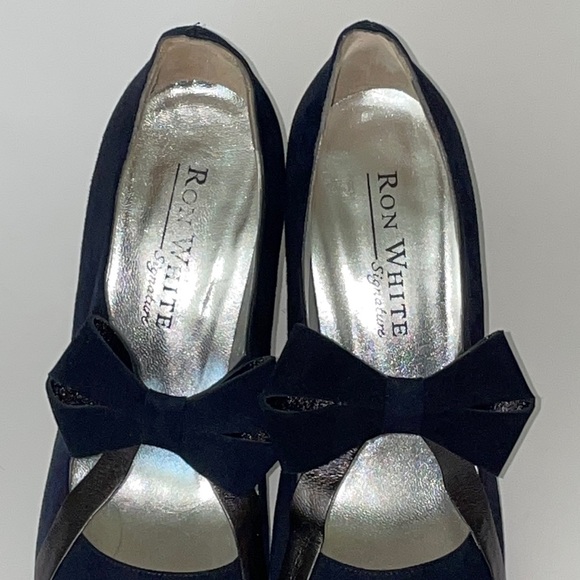 Ron White, Navy Blue suede (39), made in Italy, heels with bow - Picture 3 of 9